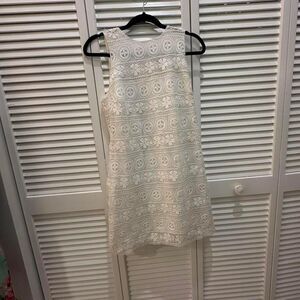 Vacation beach Hamptons shift dress coastal grandma mini lace white size large